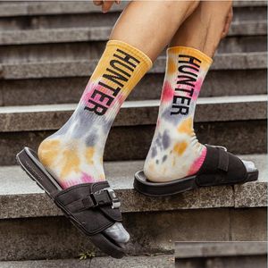 Pièces de chaussures Accessoires Tiedye Chaussettes Hommes et femmes Coton Highcut Ins Street Tide European American Skateboard Long Tube Couple Dro Dhmwa