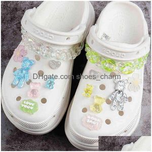 Piezas de zapatos Accesorios Brillo transparente Oso Encantos Diseñador Diy Color Cadena Zapatos Decaración Para Croc Jibbits Zuecos Niños Niño W Dhpdb