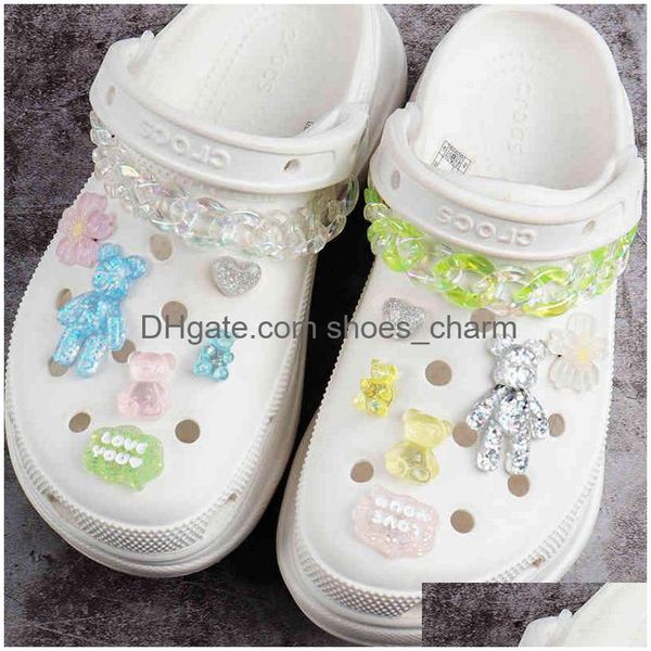 Chaussures Pièces Accessoires Transparent Glitter Ours Charmes Designer Diy Couleur Chaîne Chaussures Decaration Pour Croc Jibbits Sabots Enfants Garçon W Dhgia