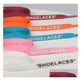 Accessoires de pièces de chaussures Weiou Nouveaux lacets plats de 8 mm Lacets d'impression faits à la main Noir Blanc Orange Ow Signé Chaussures Baskets Bootlace Dhgap