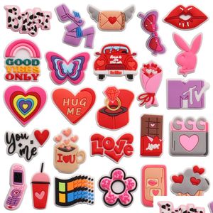 Accessoires voor schoenonderdelen Groothandel 100 stuks PVC Happy Valentines Day Hello Beautiful So Mate Charms Meisjes Vrouw Gesp Decoraties voor Ba Dhuvj