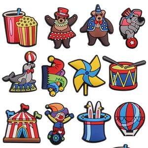 Schoenonderdelen Accessoires Groothandel 100 stuks PVC Circus Popcorn Tent Olifant Zeehond Beer Tuingesp Jongens Meisjes Voor Rugzak Charms Bu Dhsqp