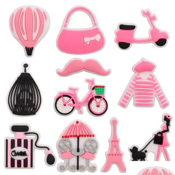 Piezas de zapatos Accesorios al por mayor 100 unids PVC Bolso Motocicleta Bicicleta Vestido por bolsa Ropa Mujer Barba Jardín Encantos Niños Buck Dhnpa