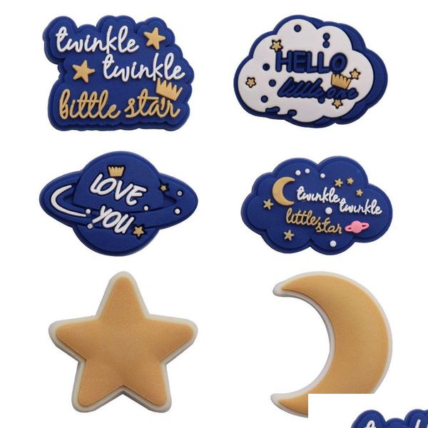 Accesorios de piezas de zapatos al por mayor 100 unids PVC Twinkle Little Star Love You Hola Moon Sandalias Charms Fit Pulseras Adorno Decorat Dhnsr