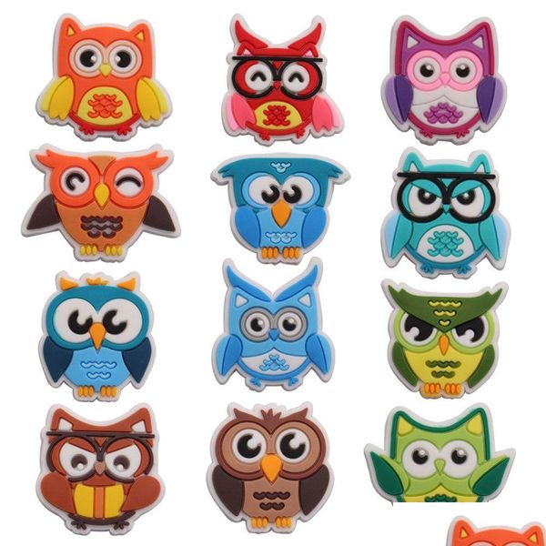 Accesorios de piezas de zapatos al por mayor 100 unids PVC Dibujos animados Colorf Owl Bird Sandalias Charms Fit Pulseras Adorno Decoración Drop Entrega DHdjr