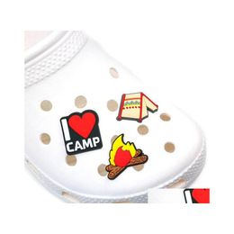 Chaussures Pièces Accessoires En Gros Voyage Camp Croc Charmes Pvc Caoutchouc Souple Shoecharms Boucle Bracelet Bracelet Décoration Partie Drop Dhmer