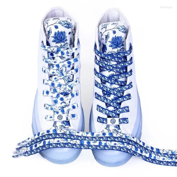 Pièces de chaussures Style chinois Bleu et blanc Shoelaces Casual Sport Sport Lace Flat Unisexe Accessoires
