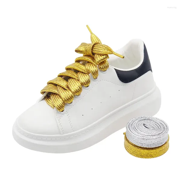 Piezas de zapato Coolstring de 18 mm de ancho Lacet lona Botas Cinta plana Gold/Sliver Regalo Decorativo Cordon de buena calidad Al por mayor