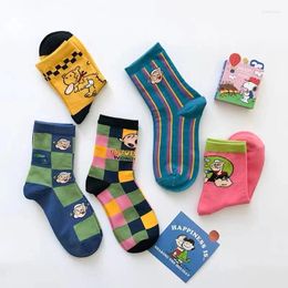 Parties de chaussures mignonnes chaussettes papeye coton coton mi-jambes adolescentes filles caricatures à la mode colorée