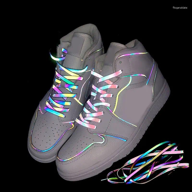 Shoe Parts Holographic Reflective Shoelaces Double-sided High-bright Flat Shoes Laces Sneakers Strings