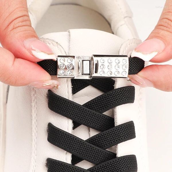 Piezas de zapatos Decoración de diamantes de imitación Magnética sin cordones de corbata sin corbatas Sneaker elásticas niños adultos amplios shoelace plano