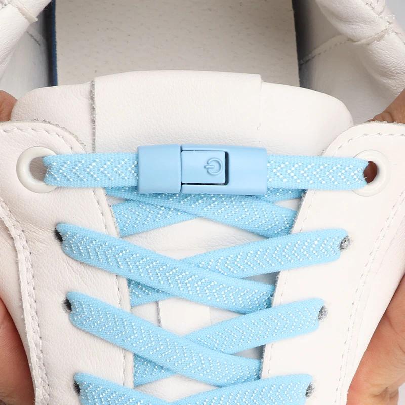 Sko delar tryck på lås skosnör utan slipsar skosnör platt elastiska snören sneakers barn vuxen ingen slips för skor tillbehör