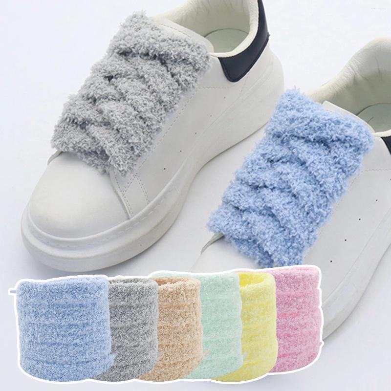 Shoe Parts Shoelaces 10 Bright Colors Flat Type Plush Laces Delicate Fluffy Towel Hoodie Drawstring Sneaker Women Clothing