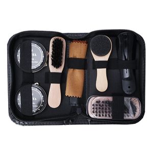 Service de cireur de chaussures Kit de nettoyage polonais Brosses de nettoyage en tissu éponge Ensemble de voyage avec étui Portable Ensemble de cas Outil de polissage neutre au père 201021