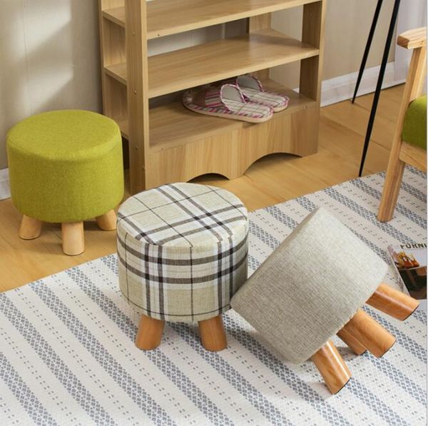 Taburetes para zapatos, tela ligera de lujo, muebles artísticos para sala de estar, sofá, montículo de madera, taburete de asiento cómodo para niños y familias