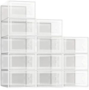 Boîtes de rangement de chaussures en plastique transparent, organisateur de chaussures empilable pour placard, conteneurs de chaussures pliables, supports de bacs 10 pièces ZZ