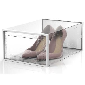 Boîtes de rangement de chaussures Organisateur de chaussures empilable en plastique transparent pour placard Chaussures pliables Conteneurs Bacs Titulaires