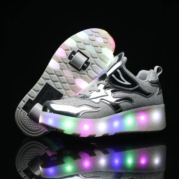 Chaussures 2021 roller patins USB Charge Child Sneakers Boy Girls Gift Gift LED Light Shoes avec 2 roues Convertible Sport Flying Shoes Flash