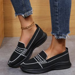 Chaussures 2023 Automne Breamable Mesh Geométric Cenaires de baskets Slipon Low Talon Square Toe Lazy Chauffes Vulcanisés Muis de limous Zapatos de Mujer