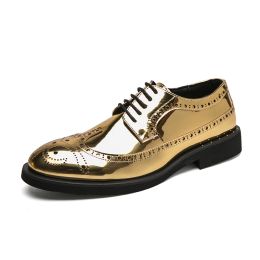 Schoenen 2023 Casual lederen schoenen Men Superstar Brogues Formele lederen schoenen Oxford Gold schoenen Laceup Hombres Zilver groot formaat 46 GHN