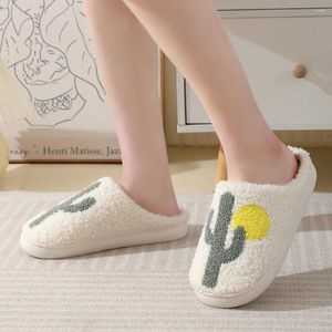 Chaussures 24 pantoufles maison coton unisexe antidérapant Cactus peluche confortable doux intérieur semelle épaisse pour temps froid 236