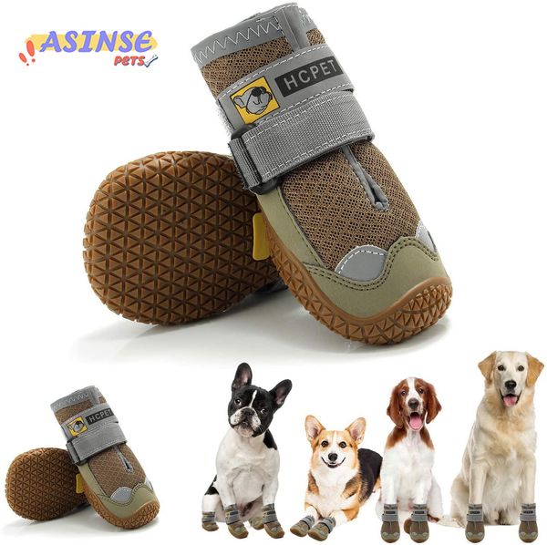 Zapatos 4 Piezas Zapatos para Perros Calcetines Verano Perro Desgaste Resistente Antideslizante Transpirable Senderismo al Aire Libre Zapatos para Mascotas para Perros pequeños medianos Grandes Pitbull