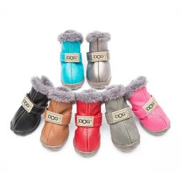 Shoes 4 pièces/ensemble hiver chien chaussures pour petits chiens chats Super chaud en cuir chien bottes de neige imperméable Chihuahua carlin chaussures fournitures pour animaux de compagnie