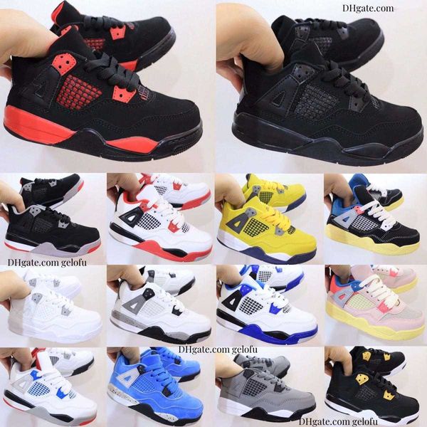 Zapatos 4 niños pequeños niños 4s baloncesto jumpman gato negro niños niñas zapatillas de deporte de diseño niño juventud fuego rojo trueno entrenadores niños fresco gris criado deportes de motor iluminación