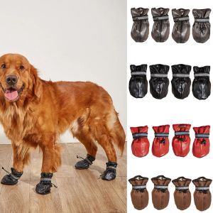 Schoenen 4 stks/set Waterdichte Hond Schoenen Reflecterende Lederen Antislip Laarzen Voor Grote Honden Verstelbare Golden Retriever Labrador Regenschoen
