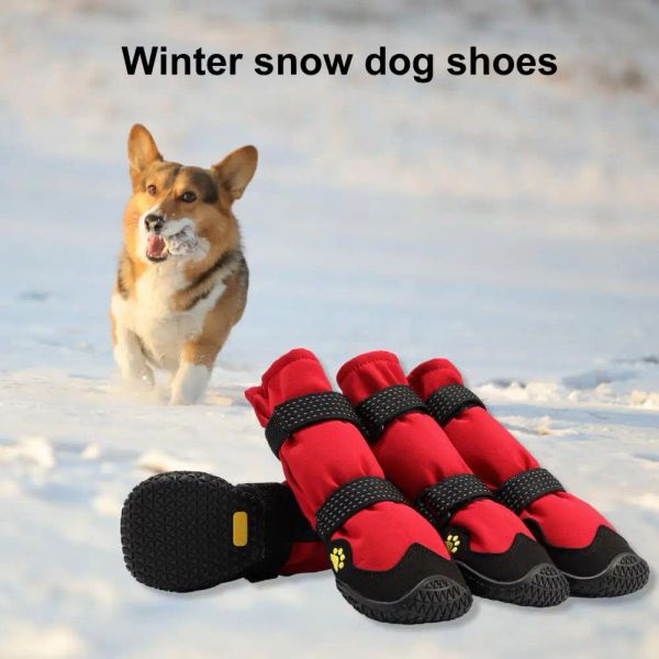Zapatos 4 Piezas Botas de Nieve Impermeables para Perros con Correas Reflectantes Suela Antideslizante Botas Transpirables para Perros medianos a Grandes