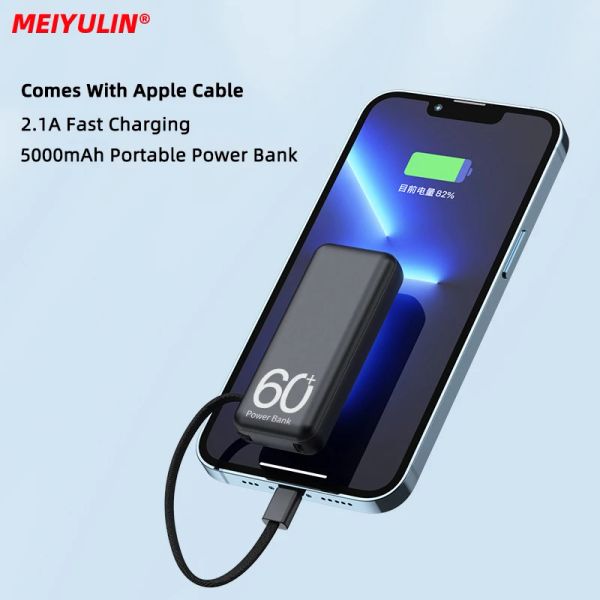 Zapatos 5000mAh Mini Fast Charger Power Bank Portable Portable Batería Auxiliar Cables construidos Tipo C Micro para iPhone Xiaomi Samsung