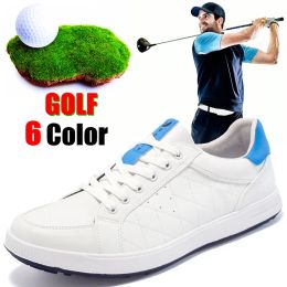 Chaussures 6 couleurs Nouvelles chaussures de golf pour hommes en cuir en cuir des chaussures d'entraînement non glissantes imperméables en cuir chaussures de sport bleu bleu blanc