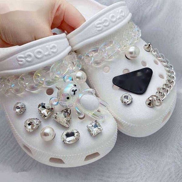 Chaussures accessoires Décorations Pour Boucle Chaînes Croc 1 set Lacet DIY PVC Mignon Style Rock Pantoufles Accessoires Strass 1203