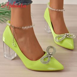 Chaussures APHIXTA Robe Crystal Bow Chain CM Transparent épais talon haut talon pompe de chaussures de chaussures