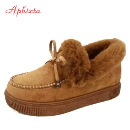 Schoenen afhixta warm platform schoenen vrouwen 2020 fury flats loafers winter vrouwelijke mujer zapatillas plat hiel harige schoenen groot formaat 43