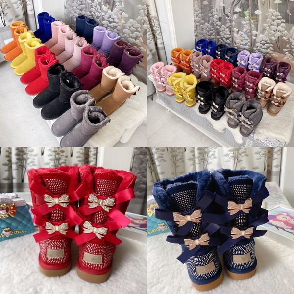 Australia Bailey Bow Kids Classic uggi Boots Girls Shoes Designer rhinestone Warm Snow Boot Uggly baby kid Youth Toddler Winter Children wggs Sneakers Chestnut Grey