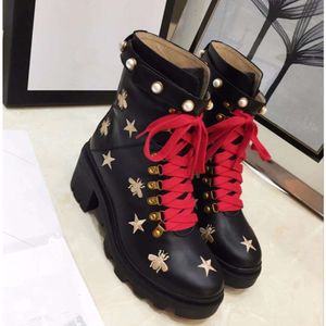 Chaussures Automne / Hiver Broderie Round Head Lace Up Up High Heel Martin Water Diamond Women's Short