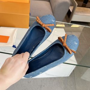 schoenen Ballet damesontwerper Vrijetijdsschoenen luxe platte zoete Gedrukte strik Echt leer Feestjurk Schoenen denim meisjessandalen gouden sliver zwarte kwaliteitsschoenen