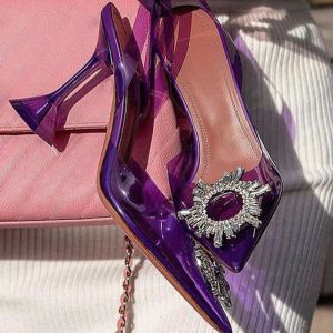 Schoenen smeken jurk zonnebloem decoratieve schoen sandalen dames ontwerper klassieke gesp transparante pvc hakken kristal spoel hakken isnn