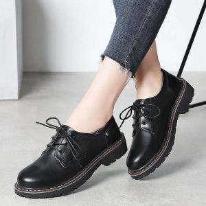 shoes Baskets noires chics à plateforme pour femmes, chaussures Lolita à talons épais pour filles, chaussures d'uniforme scolaire, mocassins en cuir à lacets pour dames