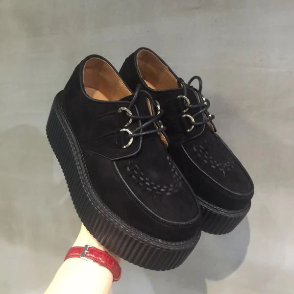 Zapatos negros harajuku zapatos de encaje clásico enriquecedor de plataforma de plataforma moda harajuku punk zapatos zapatos casuales zapatos de plataforma