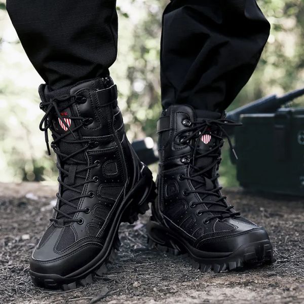 Chaussures Boots militaires noirs Chaussures masculines Tactical Taille 47 Forces spéciales Formation Désert Combat Bottes Army Boots Men High Randonnée Chaussures de travail