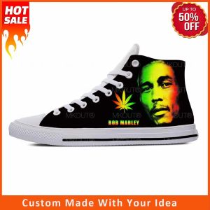 Zapatos Bob Marley Reggae Star Rasta Rock Music Fashion Casual Tape Zapatos High Top Lightweight Breathable 3d Men Mujeres Sneakers