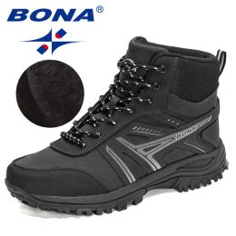 Chaussures Bona 2022 Nouveaux designers Action en cuir Bottes de neige chaudes hommes Bottes d'hiver Randonnée Chaussures Homme Casque