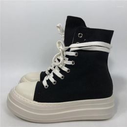 Schoenen Laarzen Dames Canvas Schoenen Luxe Veterschoenen Hoogteverhogende Rits High-TOP Zwart 240311