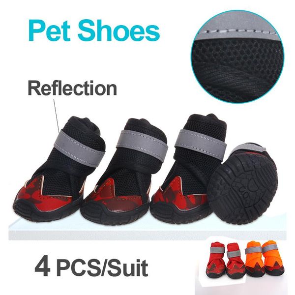 Zapatos de malla transpirable para perros, botas antideslizantes con tiras reflectantes, suela suave, botas para perros pequeños, medianos y grandes, zapatos para perros de primavera y verano