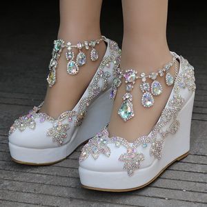 Schoenen Bruid Wedding Crystal 866 Queen Woman Dress Dress Riemwiggen Hoge platformpompen 230822 538