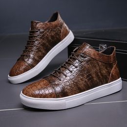 Chaussures British Men Boots Boots Classic Flat Talon Round Toe Lace Up Crocodile Match Pu Fashion Casual Street Daily Ad