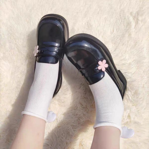 shoes Style britannique Vintage femme vulcaniser chaussures Kawaii rose Sakura filles Lolita chaussures 2022 été sans lacet décontracté Pu Mary Janes