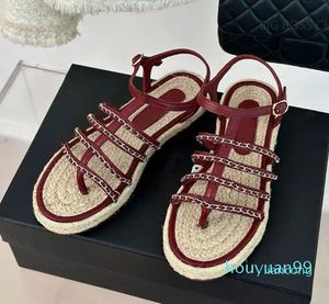 chaussures Sangle de boucle paille de semelle extérieure Sandales de concepteur de luxe pour femmes avec boîte